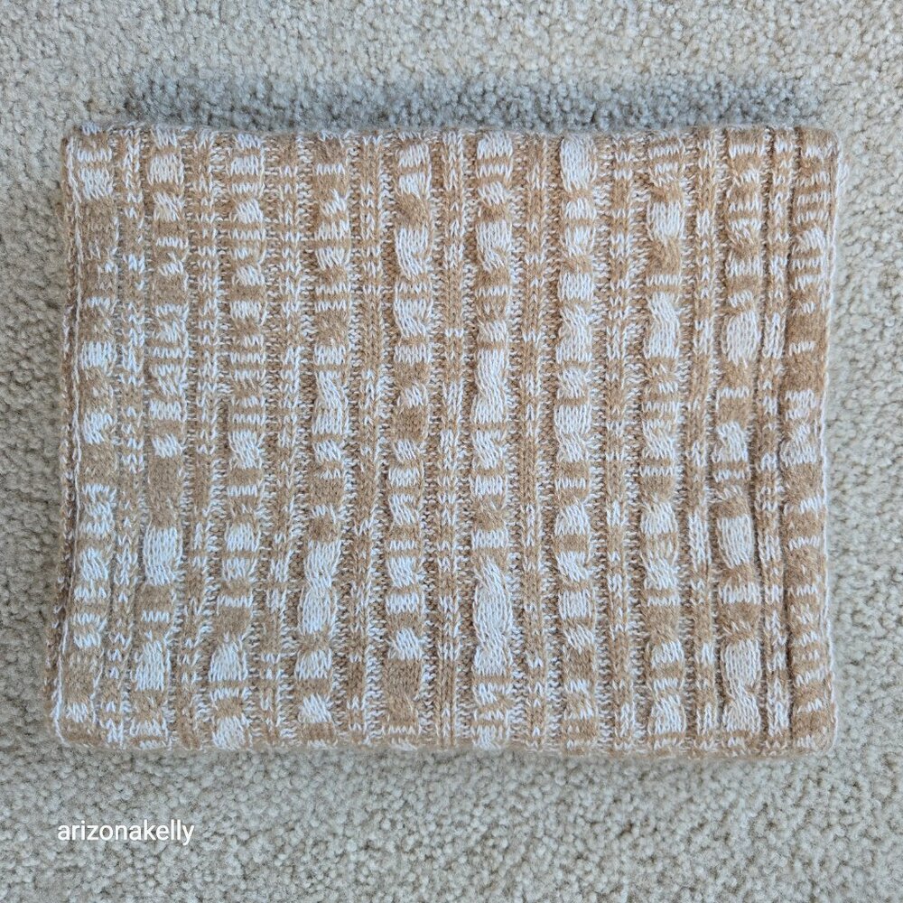 NWOT Marled Cashmere Cable Knit Scarf Tan & Ivory - Picture 7 of 7